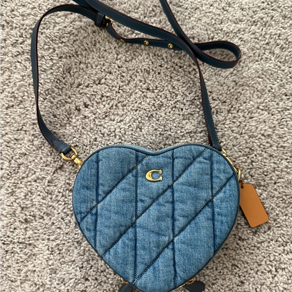 Coach Heart-Shaped Crossbody Bag in Blue Denim